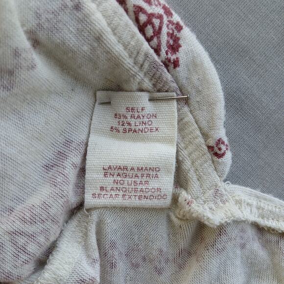 hem & thread cold shoulder faux wrap tank top L tan red adjustable straps L4998 - Picture 9 of 12